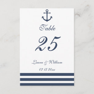 Invitación Nautical Anchor & Stried Boda Número de tabla