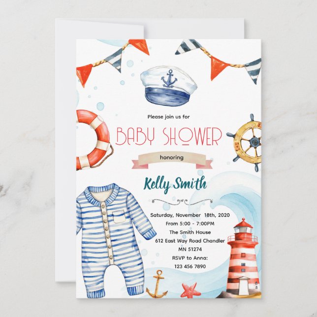 Invitación Nautical baby shower invitation (Anverso)