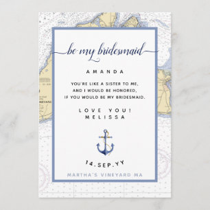 Invitación Nautical Be My Bridesmaid Viñedo de Martha