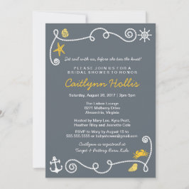 Invitación Nautical Beach Grey & Yellow Bridal o Baby Shower