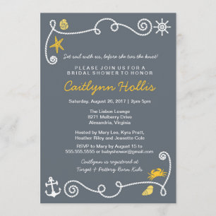 Invitación Nautical Beach Grey & Yellow Bridal o Baby Shower