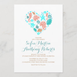 Invitación Nautical Beach Heart - Boda de los tesoros oceánic