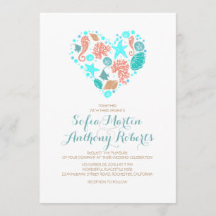 Invitación Nautical Beach Heart - Boda de los tesoros oceánic
