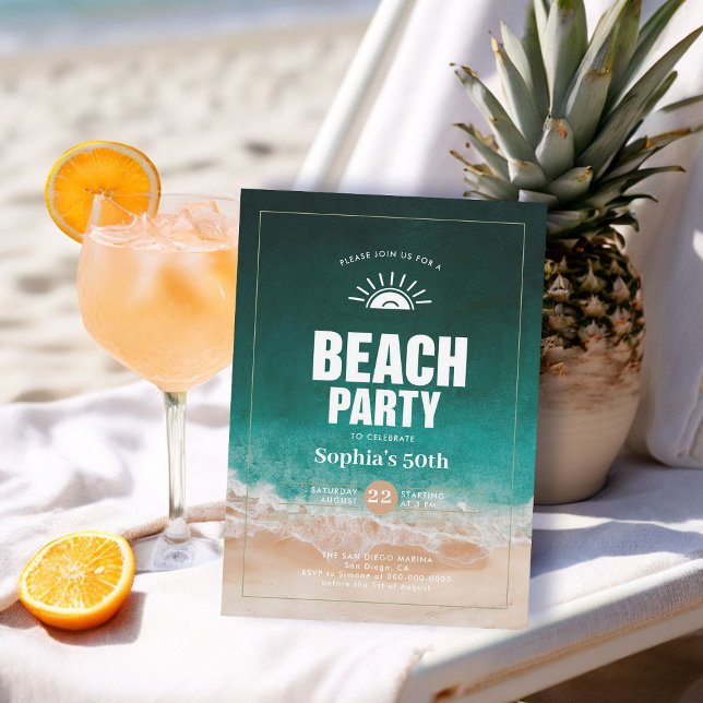 Invitación Nautical Beach Ocean Water Modern 50 cumpleaños (nautical birthday invitation 50th for her women tropical modern sleek elegant classy chic)