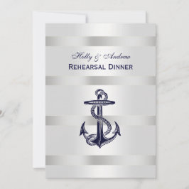 Invitación Nautical Blu Anchor Silver Whats BG V Rehearsal Di