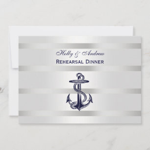Invitación Nautical Blu Anchor Silver WW BG H Ensayo Din