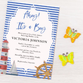 Invitación Nautical Blue Ahoy es un niño Baby Shower