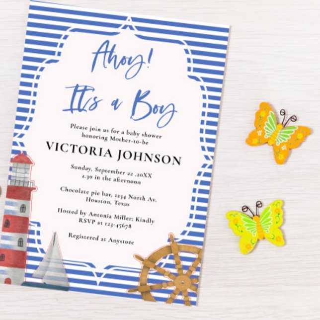 Invitación Nautical Blue Ahoy es un niño Baby Shower (Subido por el creador)