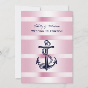 Invitación Nautical Blue Anchor Pink BG V Boda