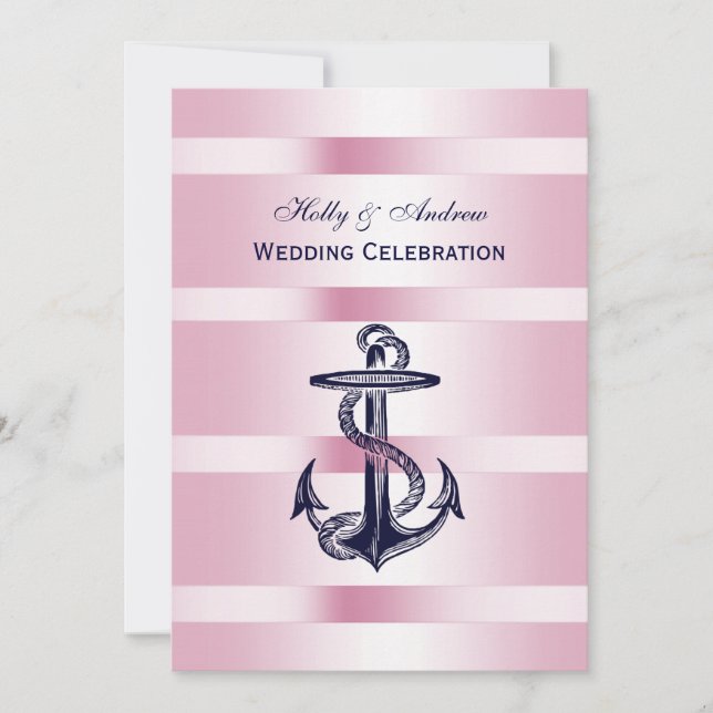 Invitación Nautical Blue Anchor Pink BG V Boda (Anverso)