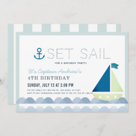 Invitación Nautical Blue Boy Cumpleaños de la vela