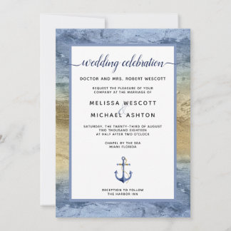 Invitación #Nautical Blue & Gold Event / Boda de Florida
