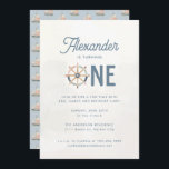Invitación Nautical Blue Pastel Kids 1er cumpleaños<br><div class="desc">Niños Nautical Blue Pastel Nautical Invitación de primer cumpleaños con un lindo patrón de velero en la parte trasera</div>
