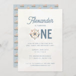 Invitación Nautical Blue Pastel Kids 1er cumpleaños<br><div class="desc">Niños Nautical Blue Pastel Nautical Invitación de primer cumpleaños con un lindo patrón de velero en la parte trasera</div>