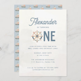 Invitación Nautical Blue Pastel Kids 1er cumpleaños