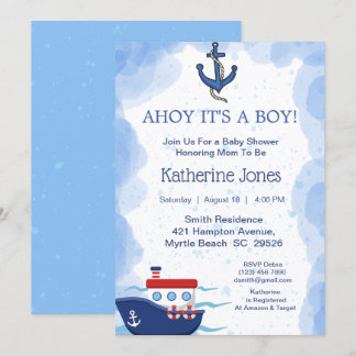 Invitación Nautical Boat Ahoy es un niño Baby Shower