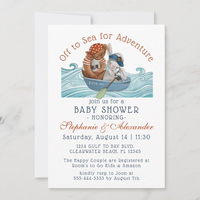 Invitación Nautical Boat Ahoy es un niño bebé (Anverso)
