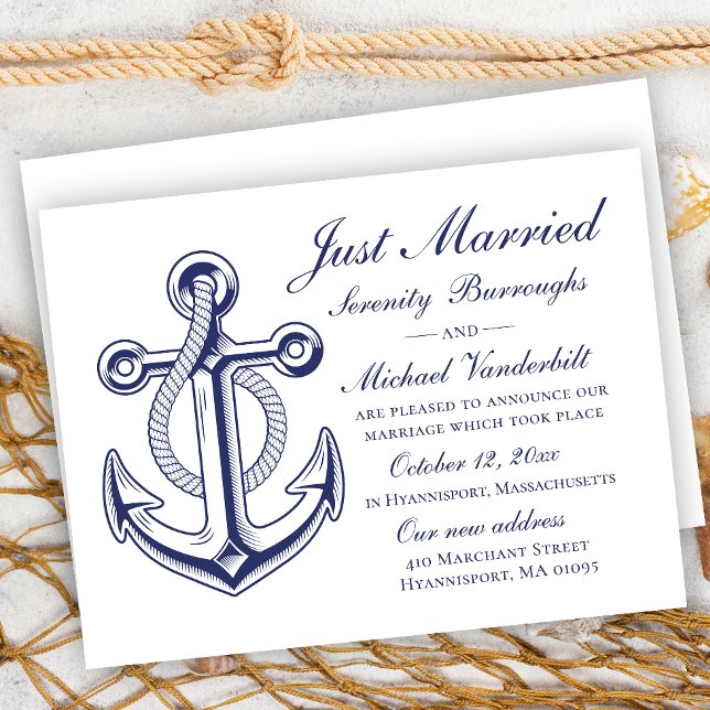 Invitación Nautical Boda Navy Anchor azul recién casado (Subido por el creador)