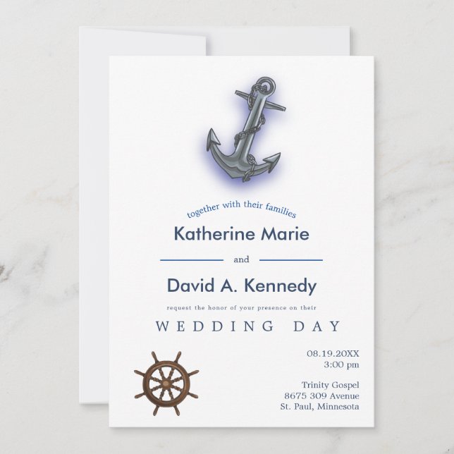 Invitación Nautical Bote Anchor Fabulous Sailing Boda (Anverso)