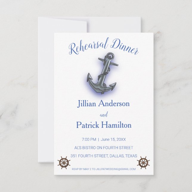 Invitación Nautical Bote Anchor Fabulous Sailing Boda (Anverso)
