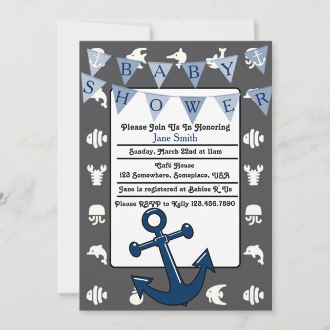 Invitación Nautical Boy Baby Shower (Anverso)