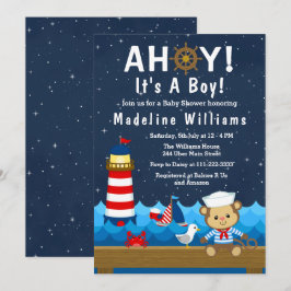Invitación Nautical Boy Monkey Red y Baby Shower de la Marina
