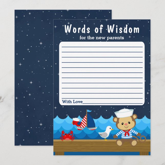 Invitación Nautical Boy Monkey Rojo y palabras de sabiduría d (Anverso / Reverso)