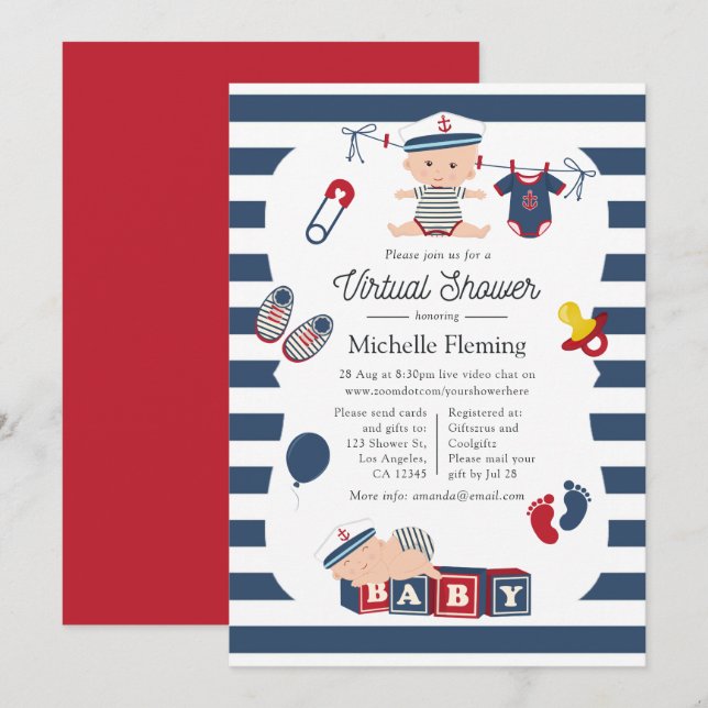 Invitación Nautical Boy Virtual Baby Shower (Anverso / Reverso)