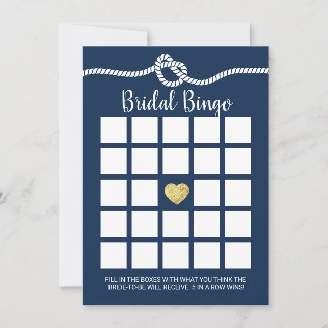 Invitación Nautical Bridal Shower Bingo Game Naval Azul (Anverso)