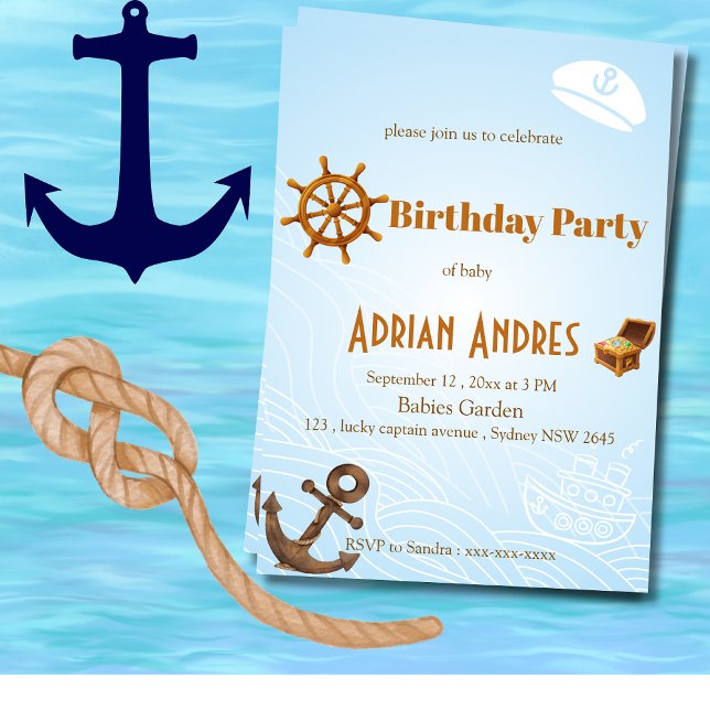 Invitación Nautical Captain Baby Boy First Birthday Invitatio (Subido por el creador)