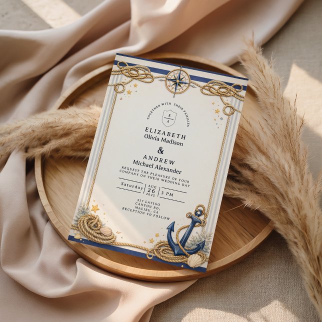 Invitación Nautical Compass Anchor Wedding (Subido por el creador)