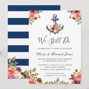 Invitación Nautical Floral Anchor Seguimos Jurando Renovación