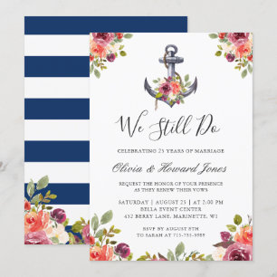 Invitación Nautical Floral Anchor Seguimos Jurando Renovación