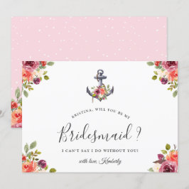 Invitación Nautical Floral Anchor será mi dama de honor