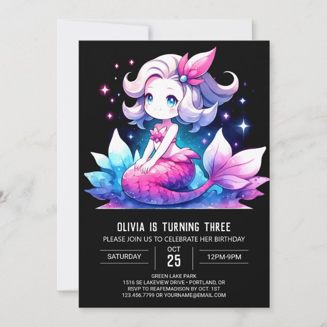 Invitación Nautical Fun Mermaid Cumpleaños (Anverso)