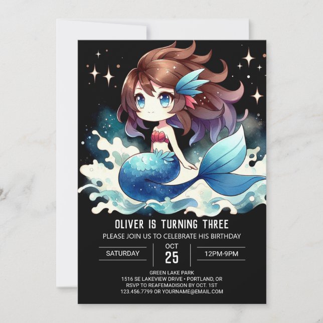 Invitación Nautical Fun Mermaid Cumpleaños (Anverso)