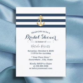 Invitación Nautical Gold Anchor Naval Stripes Bridal Shower