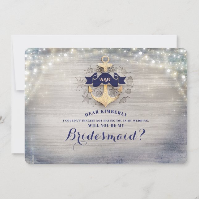 Invitación Nautical Gold Anchor Serás Mi Novia (Anverso)