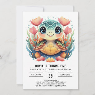 Invitación Nautical Happy Turtle Chica Cumpleaños