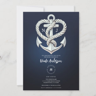Invitación Nautical Heart Rope Anchor Bridal de la Marina Cos