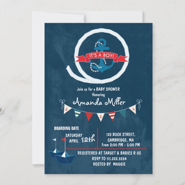 Invitación Nautical It's a Boy Baby Shower (Anverso)