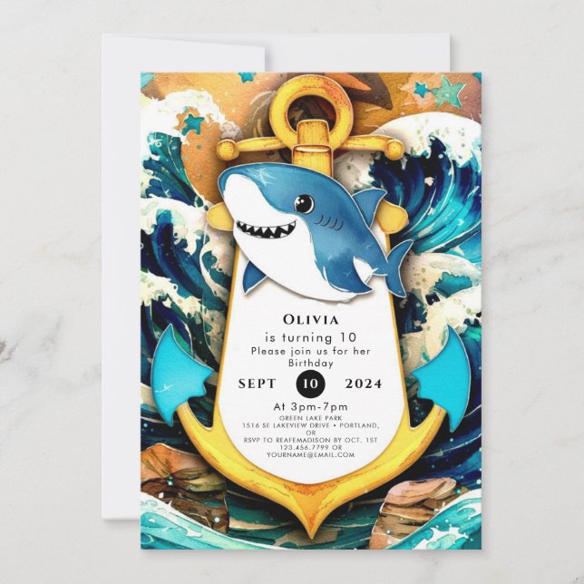 Invitación Nautical Kids Boho Sharm Cumpleaños (Anverso)