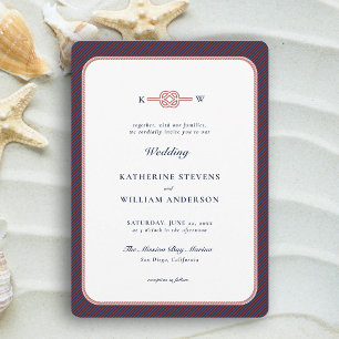 Invitación Nautical Love Knot Elegant Boda de la Marina de Bo