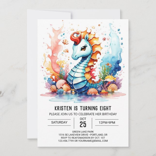 Invitación Nautical Magic Coral Seahorse Cumpleaños (Anverso)