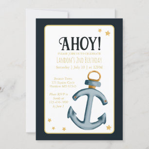 Invitación Nautical Navy Blue Ahoy Cumpleaños