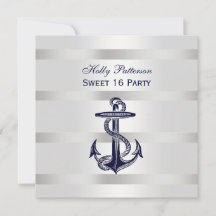 Nautical Navy Blue Anchor Silver Wt BG SQ Sweet 16
