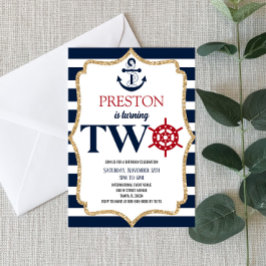 Invitación Nautical Navy Blue Two Second Birday Party