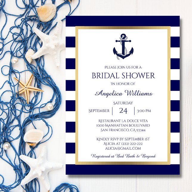 Invitación Nautical Navy Blue/White Bridal Shower Invitations (Subido por el creador)
