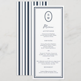 Invitación Nautical Navy Monogram Long Wedding Menu Card