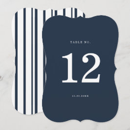 Invitación Nautical Navy Stripe Die-Cut Wedding Table Number